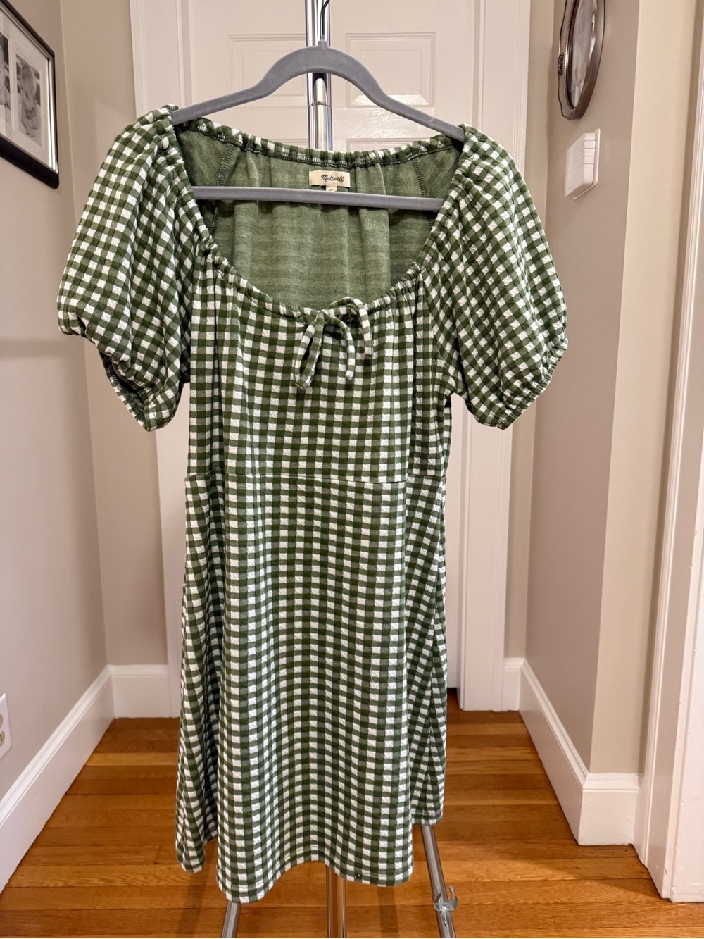 Madewell Green Gingham Puff-Sleeve Midi Dress, size M